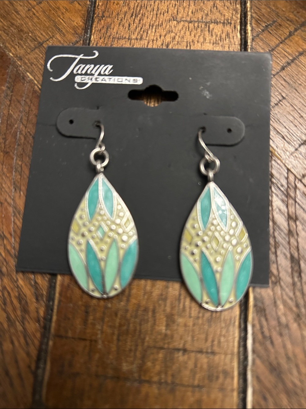 Mint & Aqua Teardrop Enamel Dangle Earrings